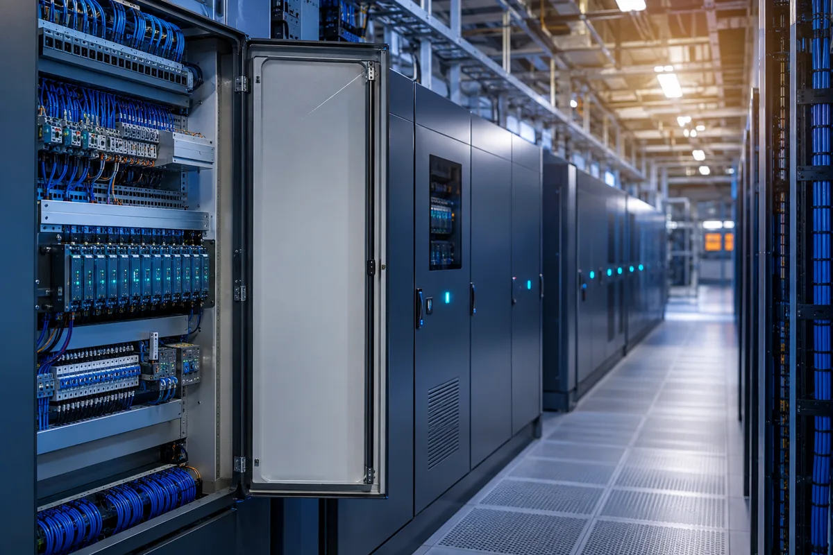 Illustration of industrial control cabinets and organized wiring