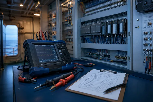 Illustration of marine electrical commissioning and diagnostic equipment