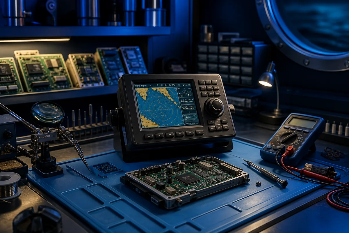 Illustration of a marine electronics diagnostic workbench
