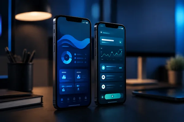 Illustration of mobile application interfaces on smartphones