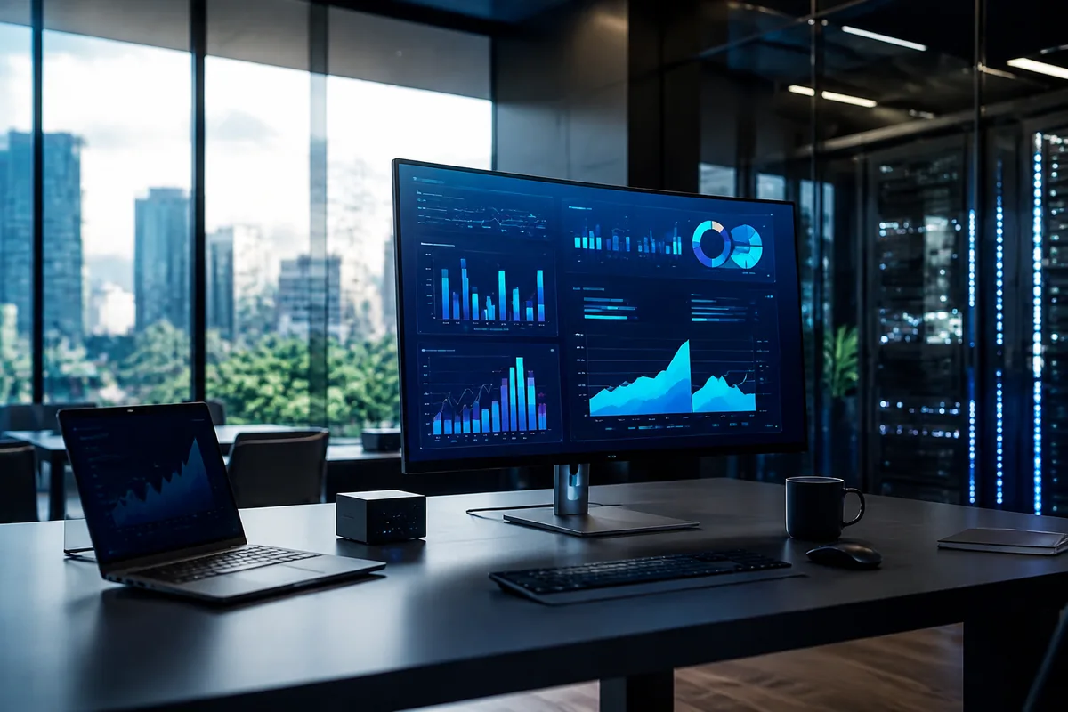 Illustration of a connected software and infrastructure workspace